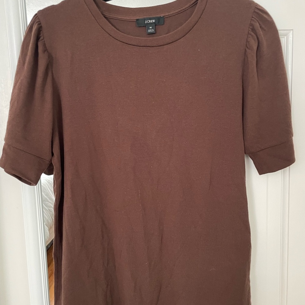 J. Crew Chocolate Brown Puff-Sleeve Knit Cotton Tee Size M